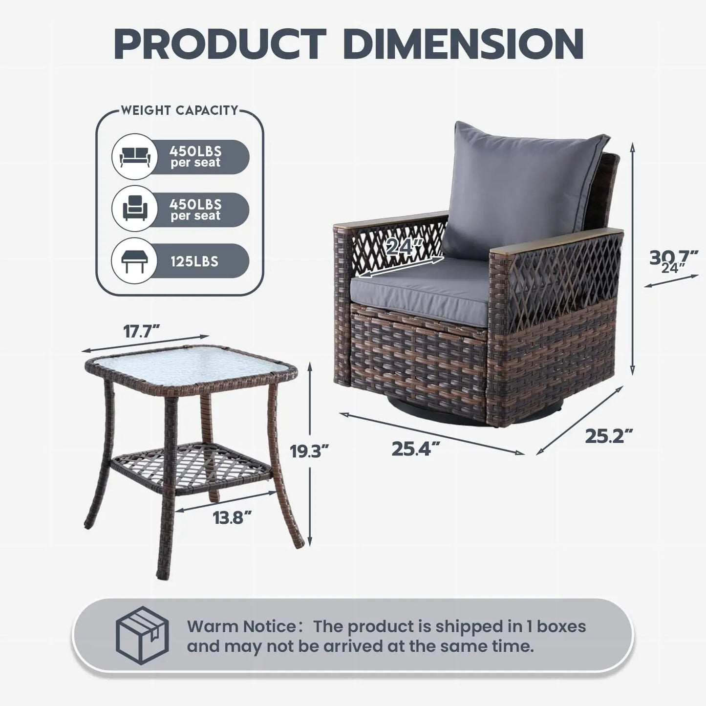 3 Piece Patio Bistro Set With Table All Weather Cushions