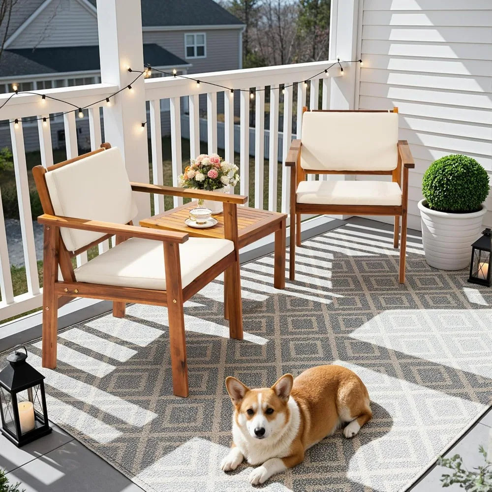 Flamaker 3-Piece Acacia Patio Set With Coffee Table And Cushions