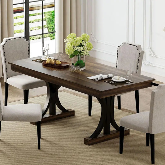 Rectangular Dining Table For Six With Dual Side Drawers