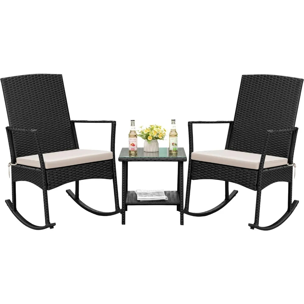 Flamaker Outdoor Rocking Chairs PE Rattan Patio Set For Garden