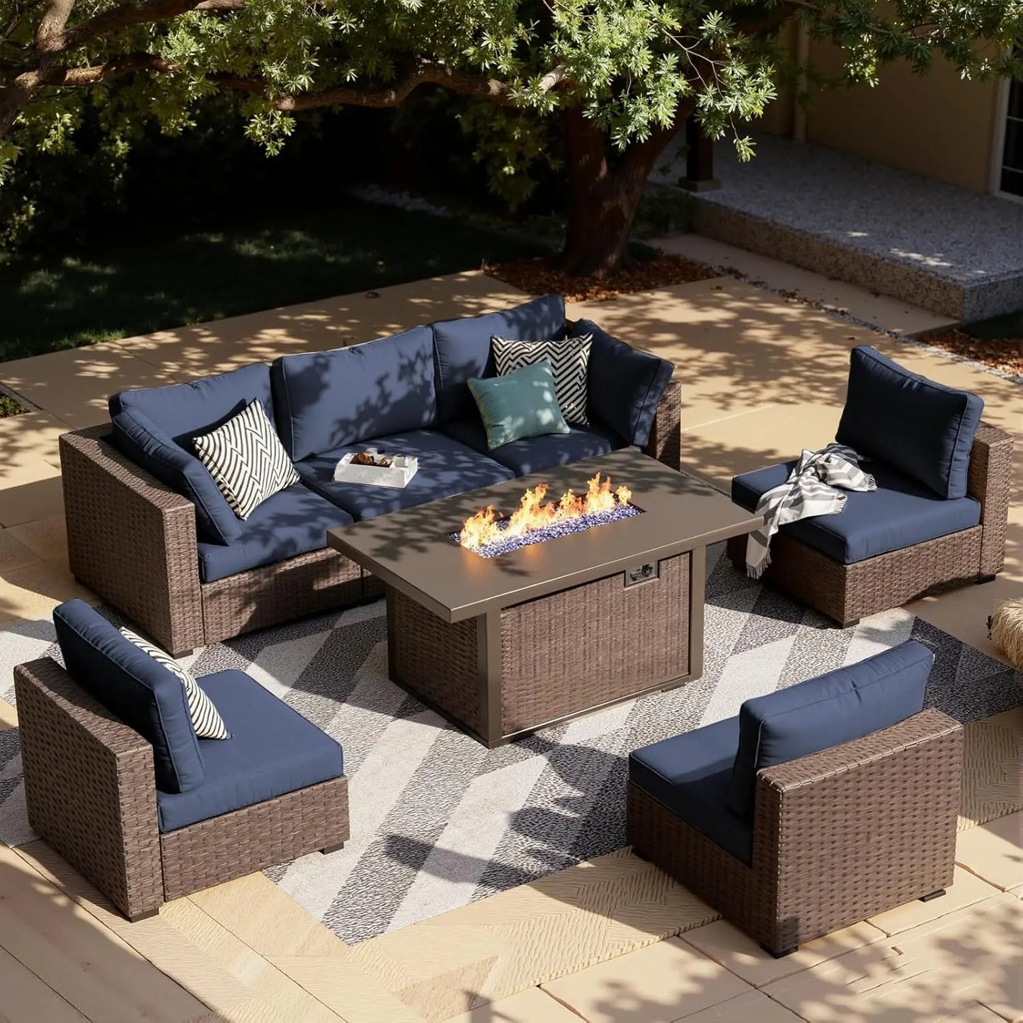 XIAOLANG 7-Piece Outdoor Patio Furniture Set With Firepit Table