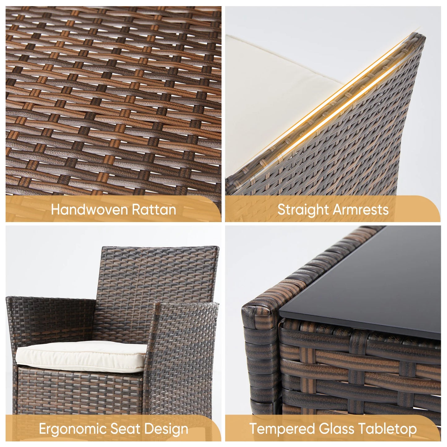 JHK Outdoor Patio Furniture Set Wicker Rattan with Glass Table