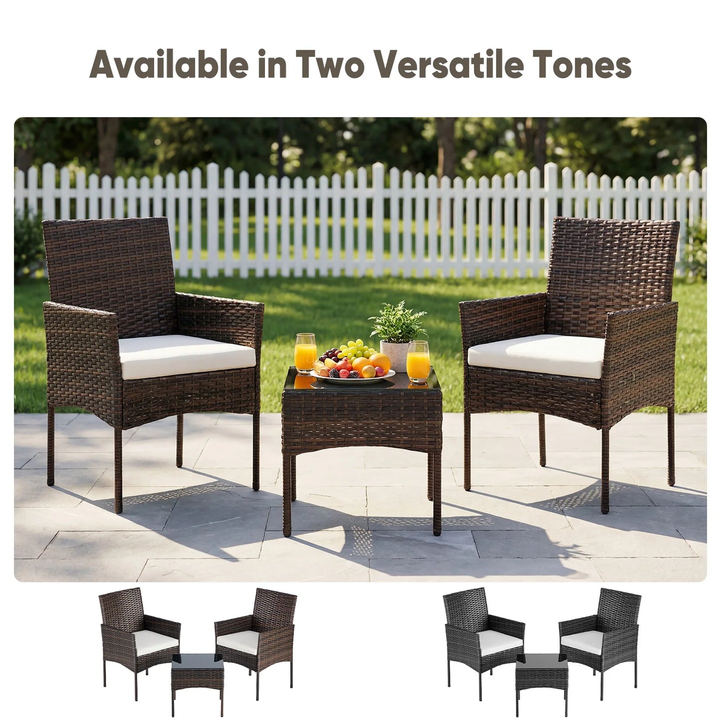 JHK All-Weather Wicker Outdoor Patio Bistro Set With Glass Table
