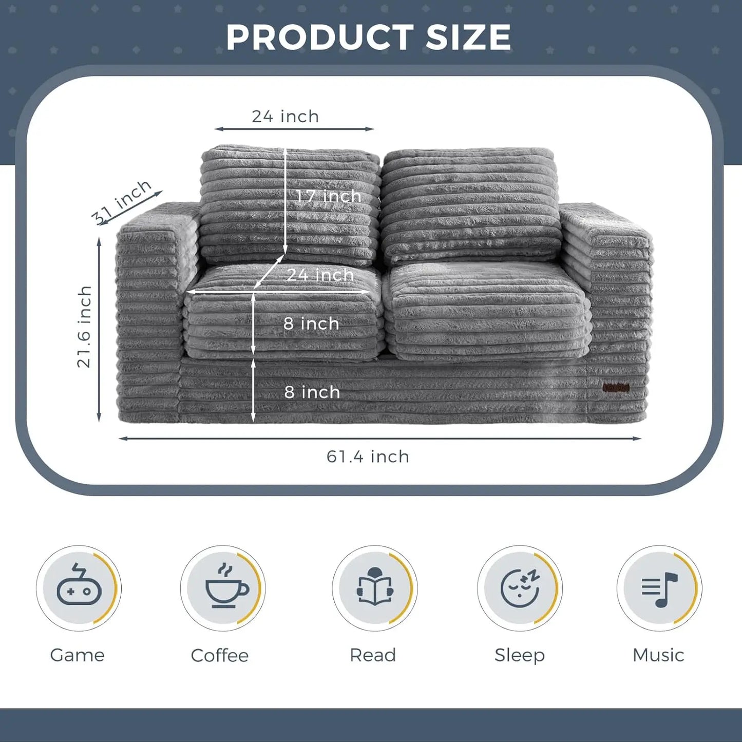 Bean Bag Sofa Chair With Pillows And Armrests Living Room