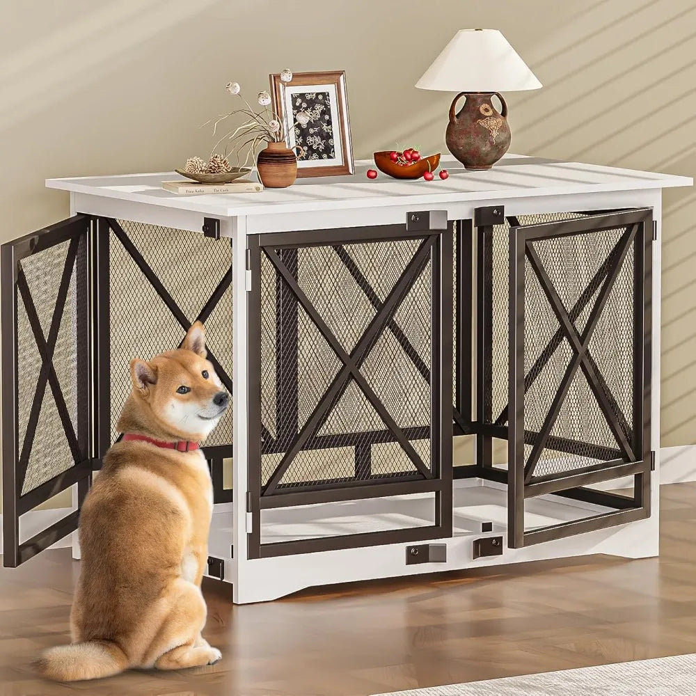 Heavy Duty Indoor Dog Crate For Large Breeds Double Doors Engineered Wood