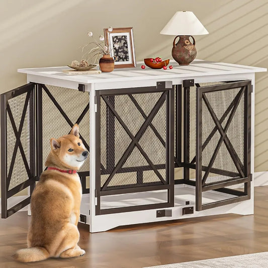 Heavy Duty Indoor Dog Crate For Large Breeds Double Doors Engineered Wood