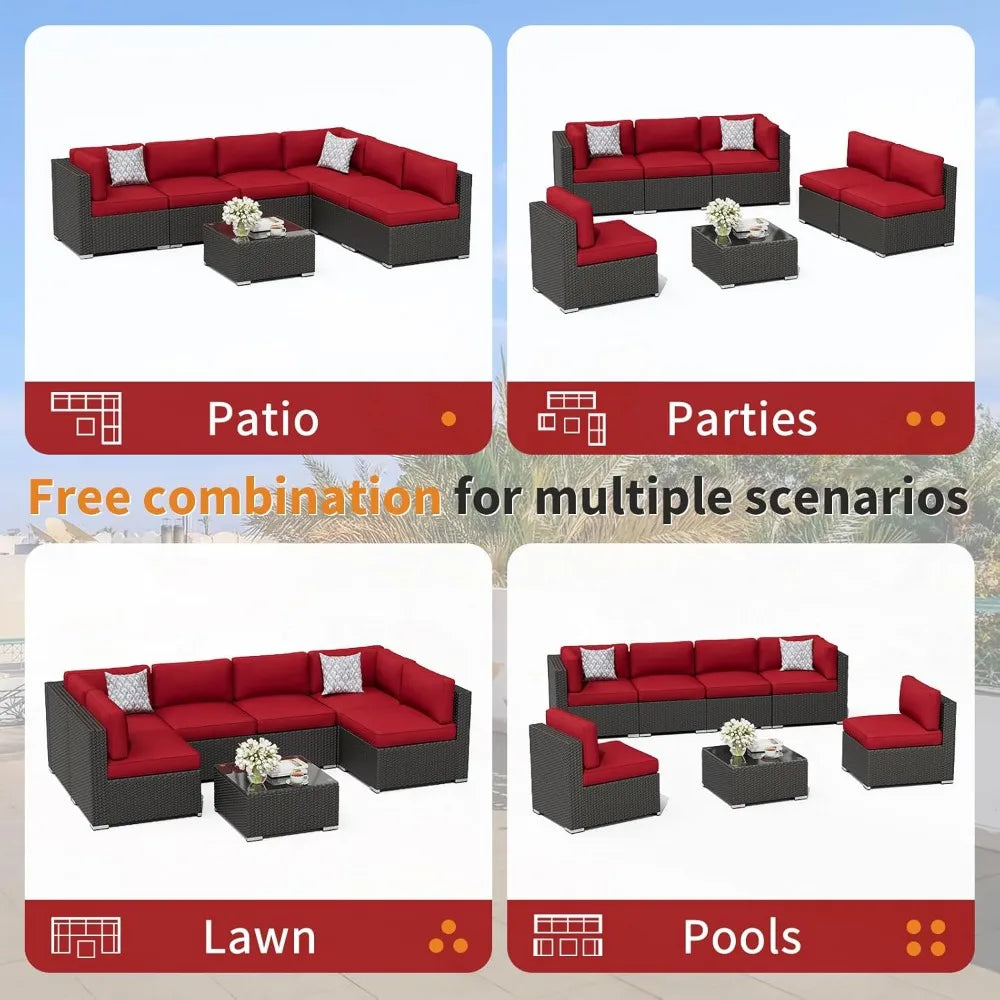 Outdoor Patio Furniture Sofa Set With Glass Top Table And Cushions