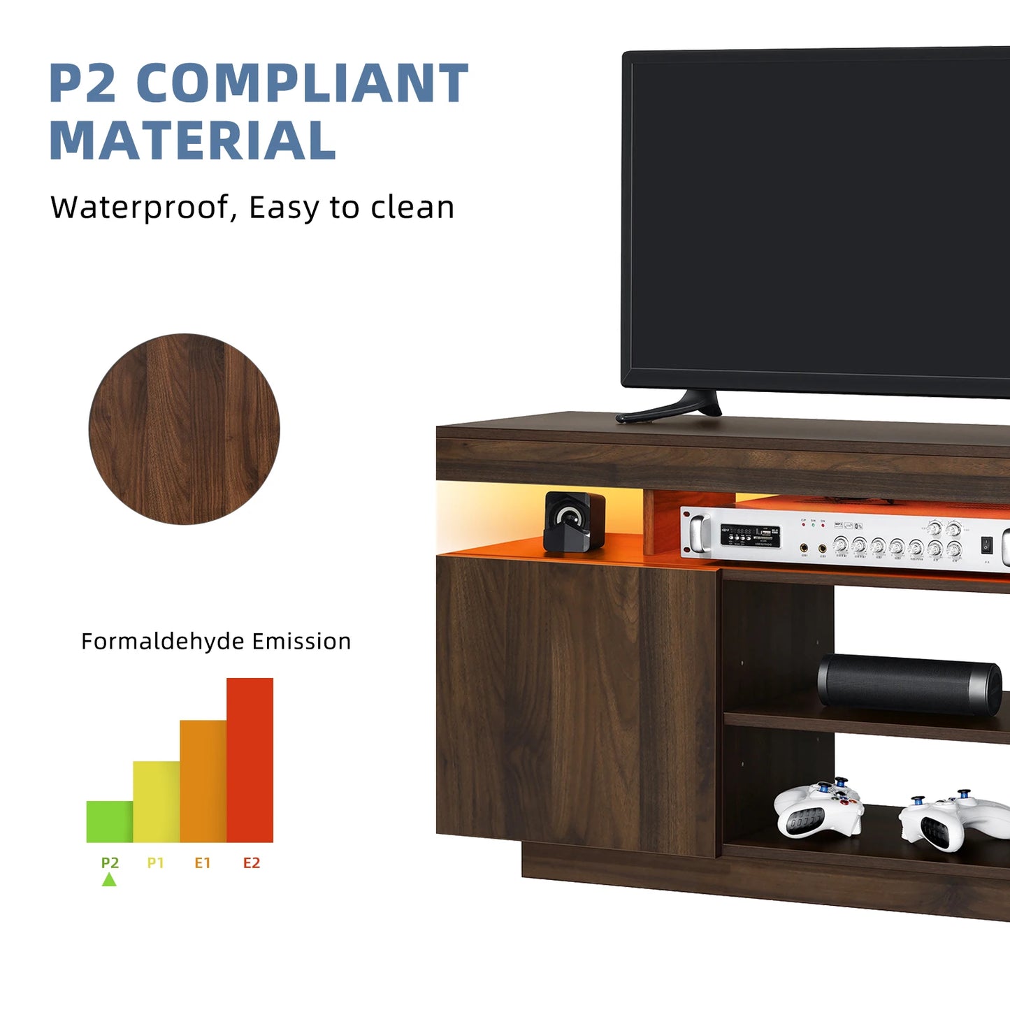 LED TV Stand Entertainment Center With Storage And Outlets