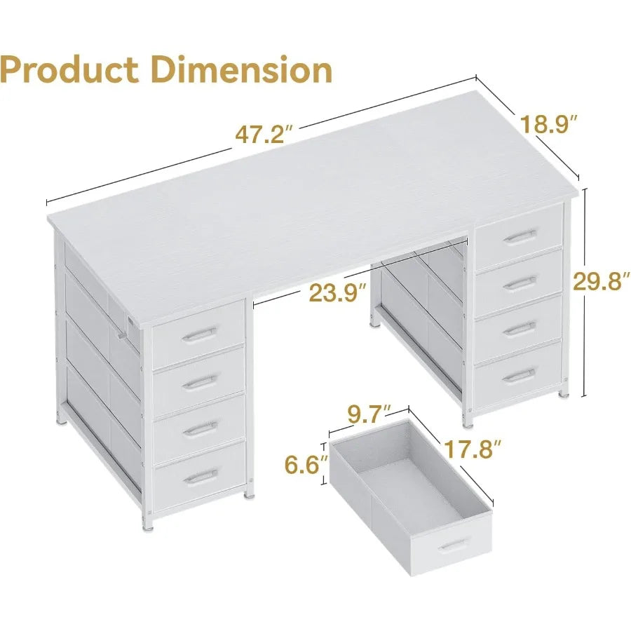 Modern Desk With 8 Fabric Drawers For Home Office Gaming