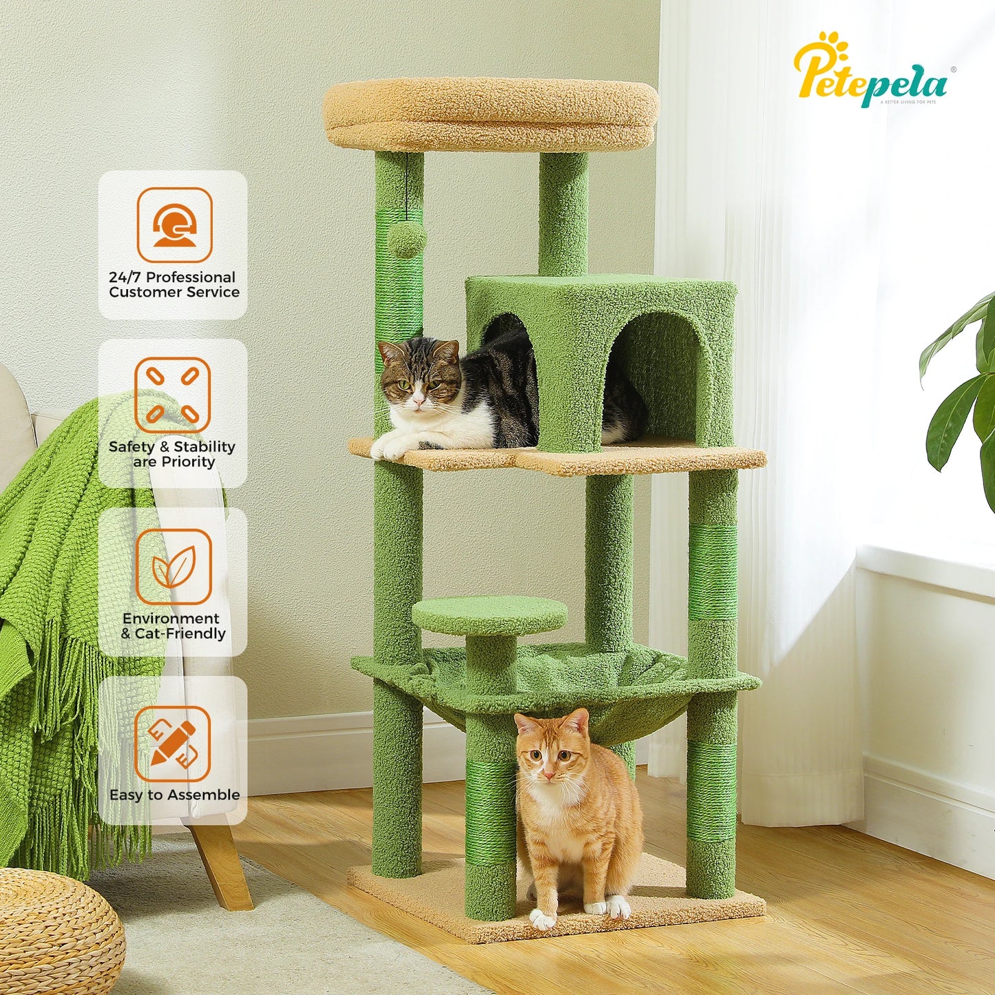 PETEPELA Cat Tree 5-Level Tower For Indoor Cats Large Hammock