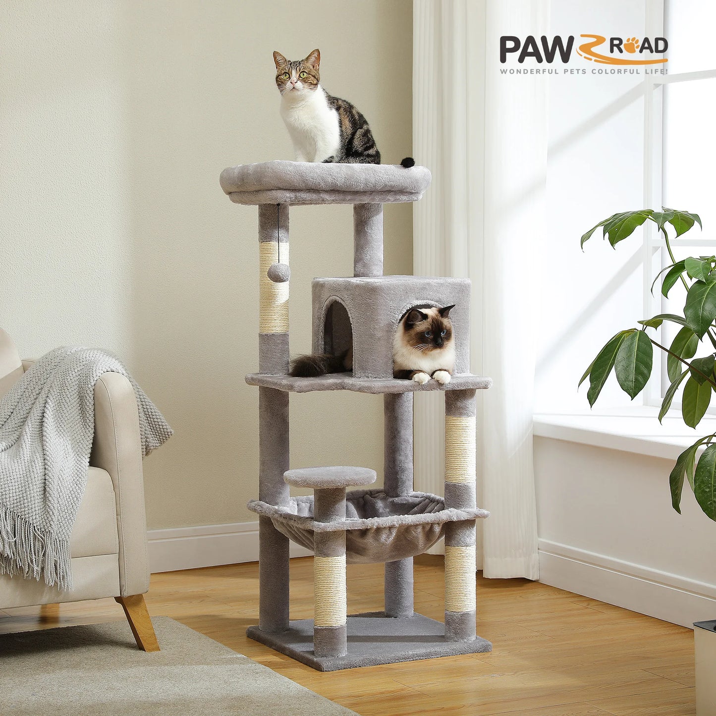 PETEPELA Cat Tree 5-Level Tower For Indoor Cats Large Hammock
