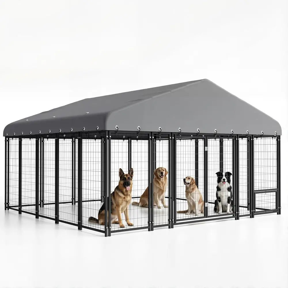 XMSJ Heavy Duty Outdoor Dog Kennel With Roof And Galvanized Steel