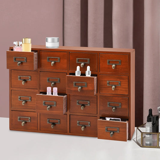 Bymaocar Vintage Wooden 16 Drawer Apothecary Cabinet