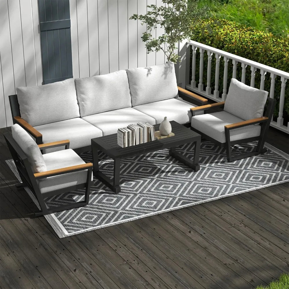 Aluminum Outdoor Patio Furniture Set With Coffee Table 5 Seats