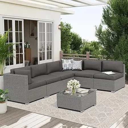 Outdoor Patio Furniture Sofa Set With Glass Top Table And Cushions