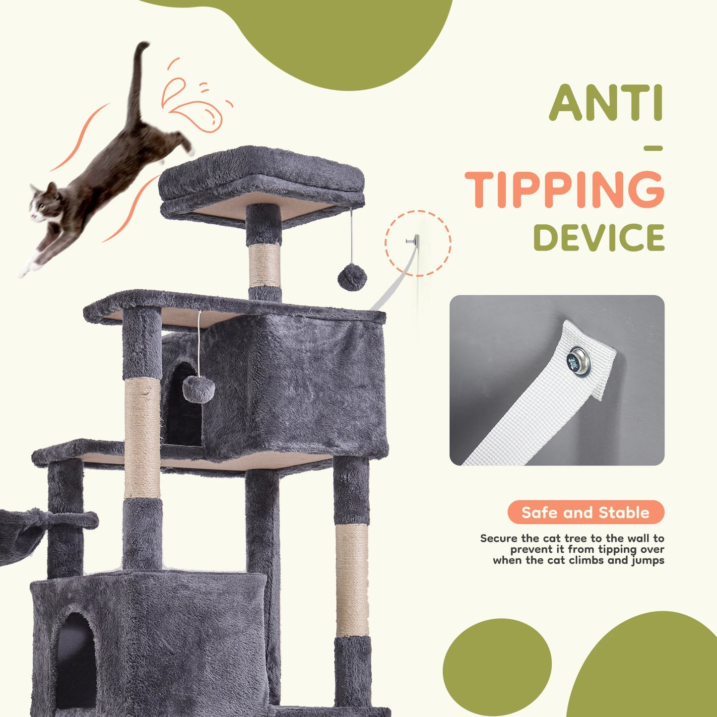 JHK Cat Tree Tower With Condo And Sisal Posts For Indoor Cats