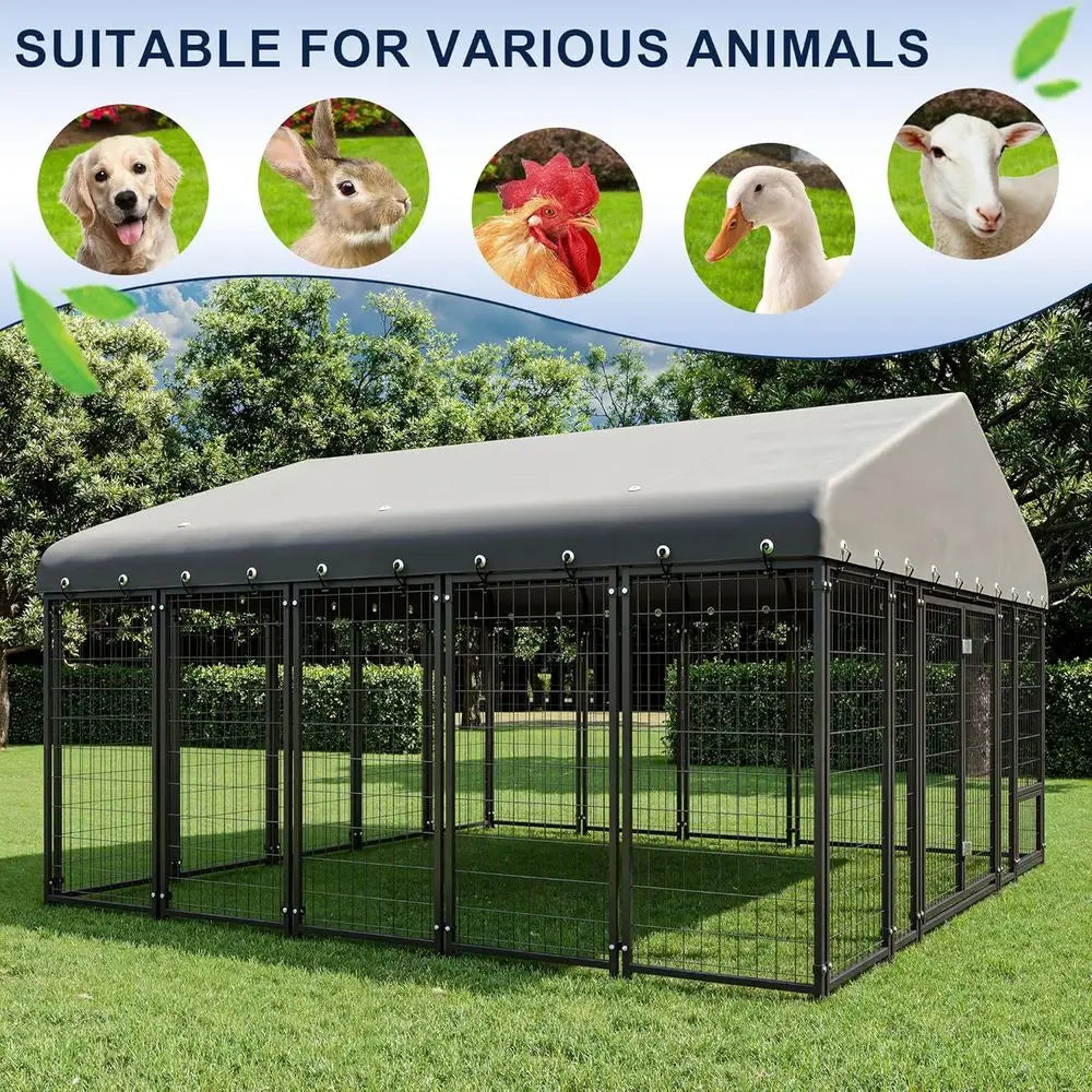 XMSJ Heavy Duty Outdoor Dog Kennel With Roof And Galvanized Steel