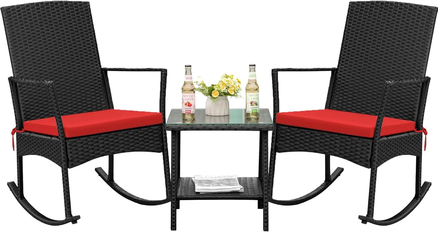 Flamaker Outdoor Rocking Chairs PE Rattan Patio Set For Garden