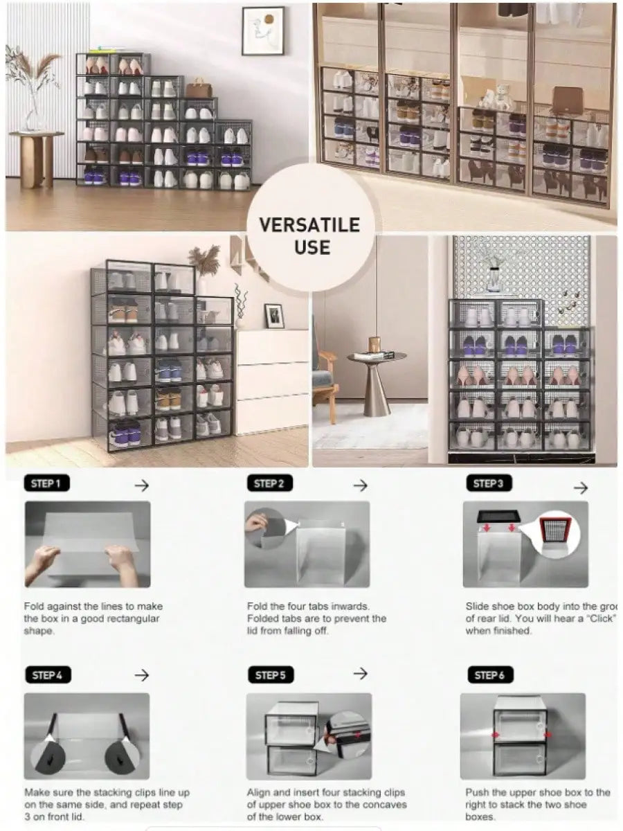 Stackable Shoe Storage Box With Front Opening Lid