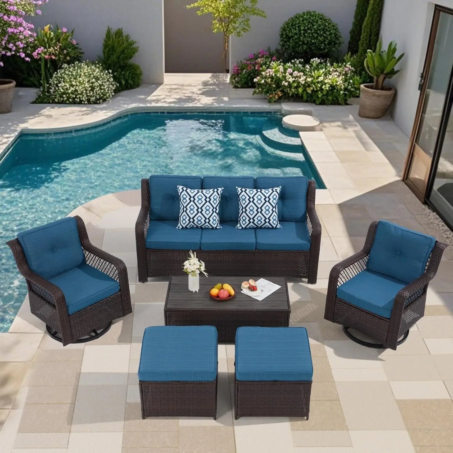 XIAOLANG Wicker Patio Furniture Set With 360 Degree Swivel Chairs