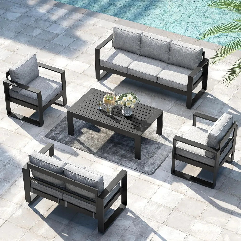 Outdoor Patio Aluminum Armchair Set Of 2 With Washable Cushions