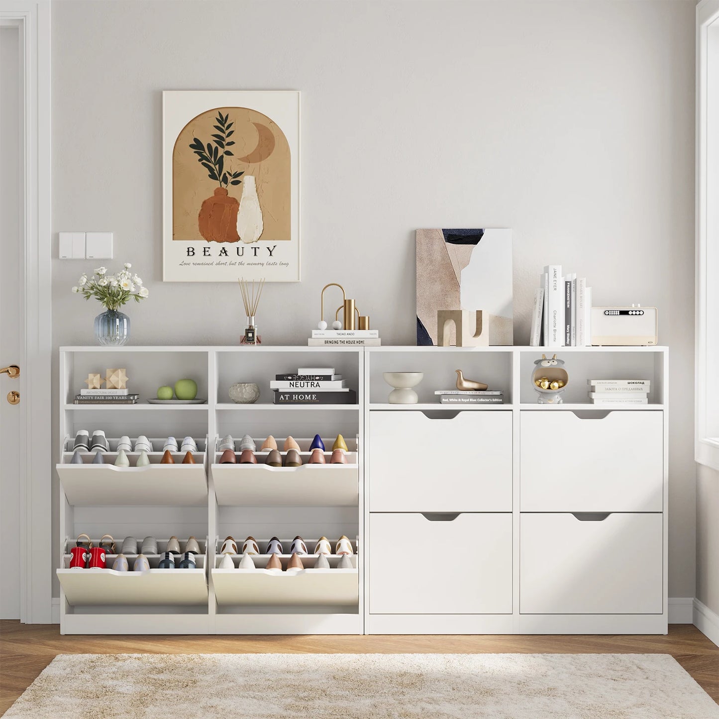 VOWNER Shoe Storage Cabinet With 4 Flip Drawers Freestanding