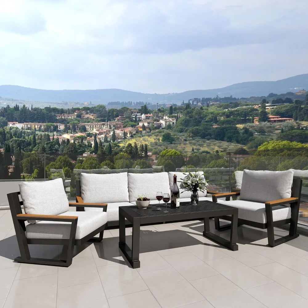 Aluminum Outdoor Patio Furniture Set With Coffee Table 5 Seats