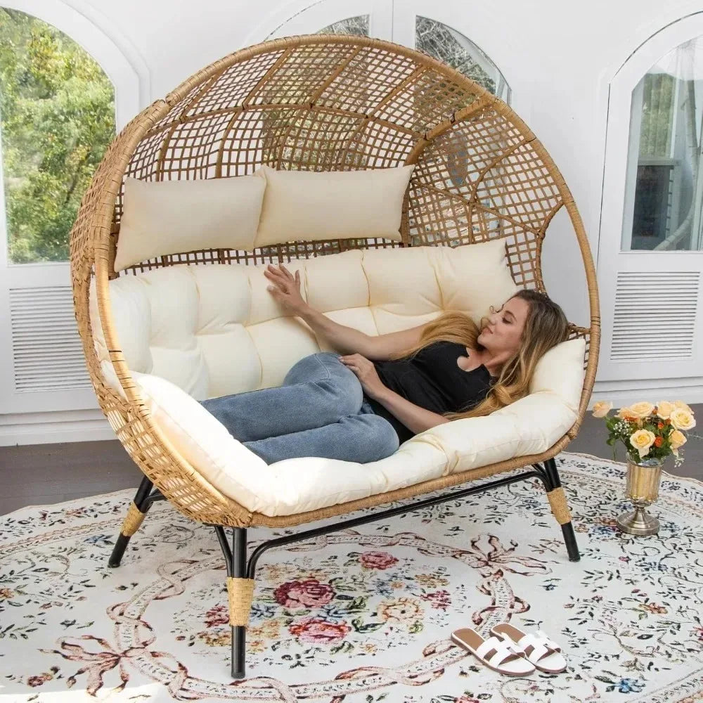 Double Egg Chair Indoor Outdoor Lounge With Thick Padded Cushions