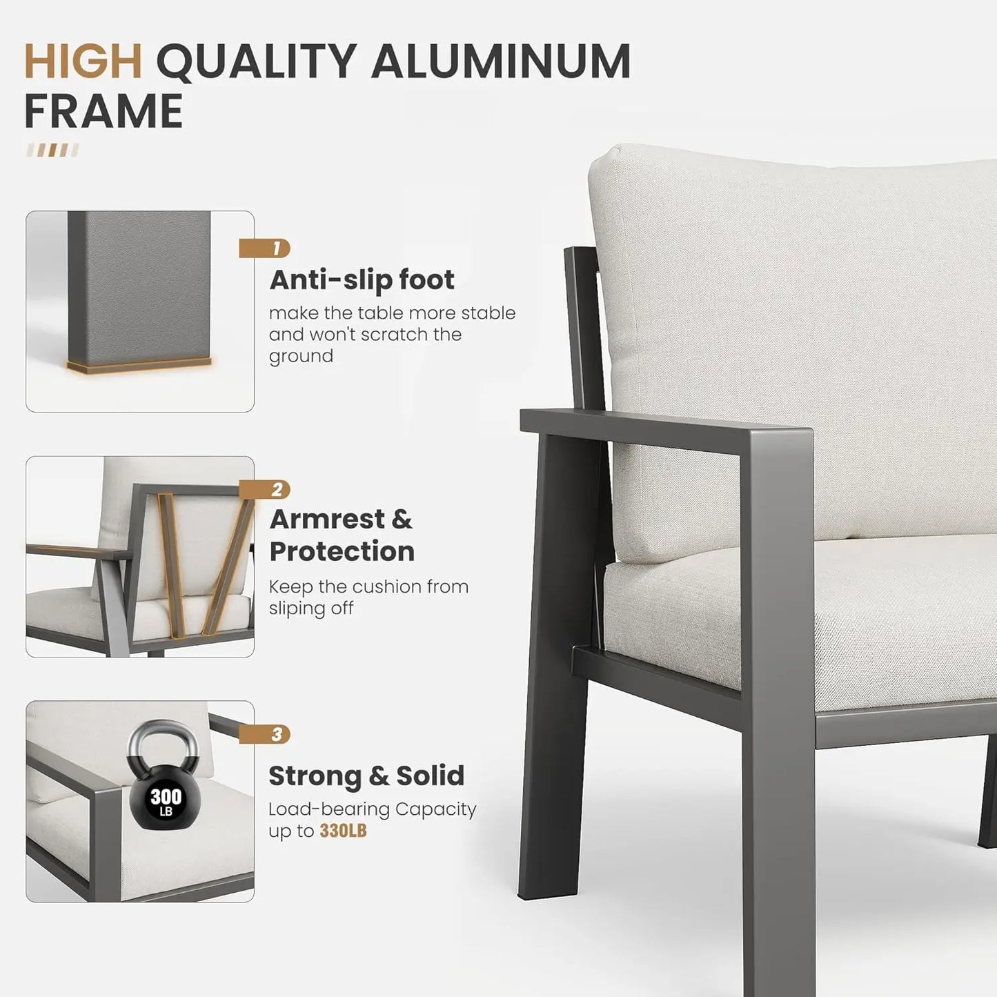 All Weather Aluminum Outdoor Patio Furniture Set With Coffee Table