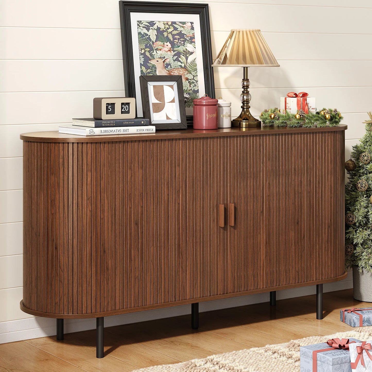 ONBRILL Sideboard Buffet Cabinet With Sliding Door Adjustable Shelf