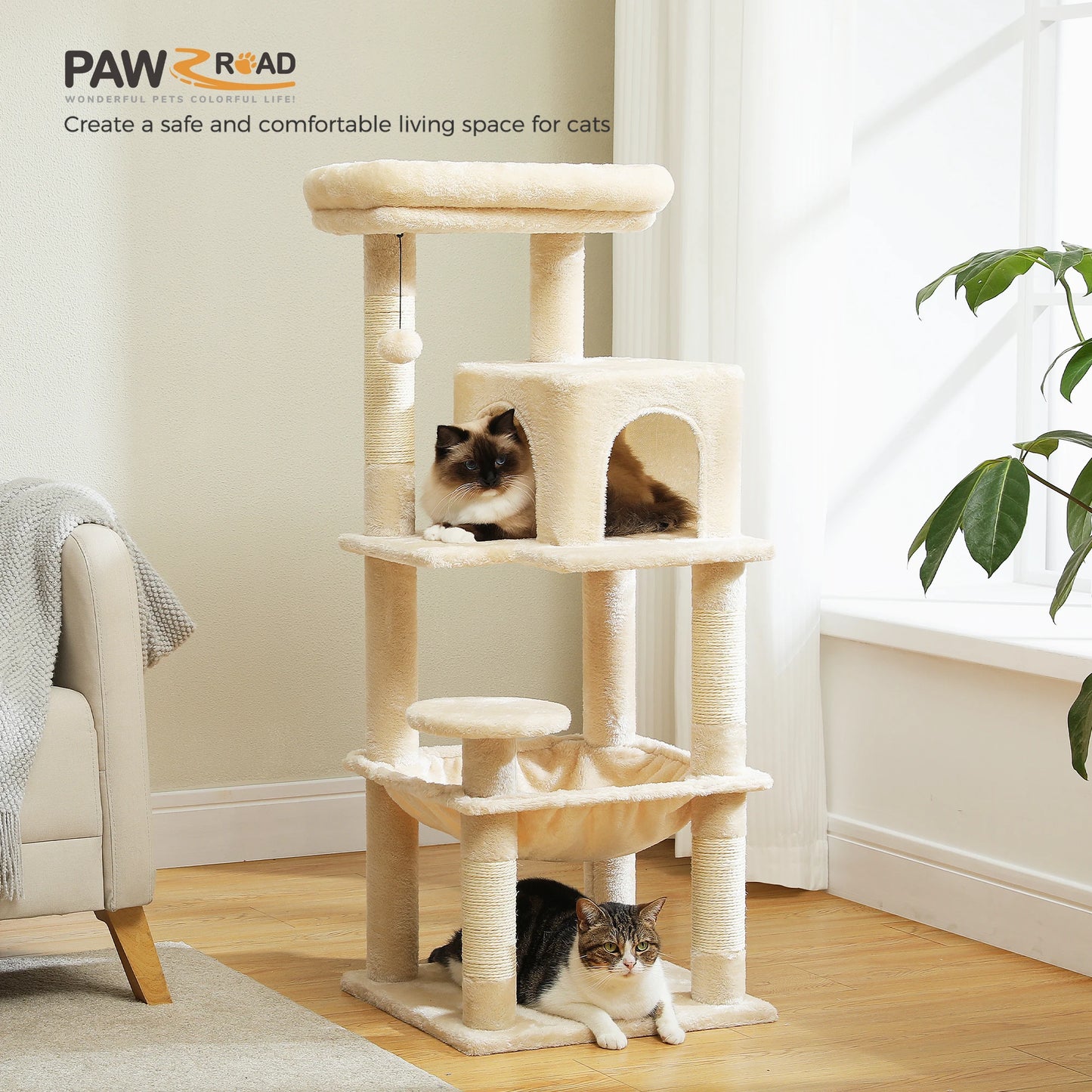 PETEPELA Cat Tree 5-Level Tower For Indoor Cats Large Hammock