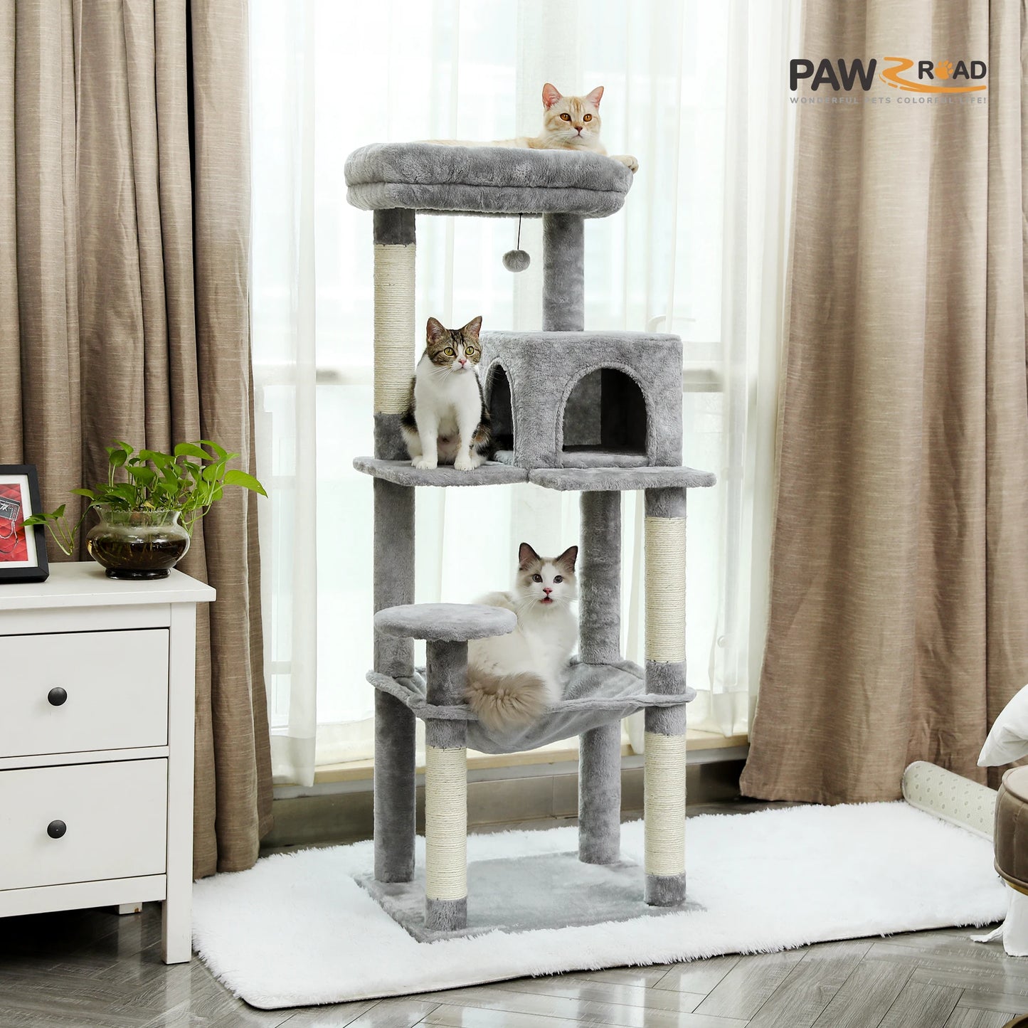 PAWZ Road Cat Tree Indoor 5-Level Tower With Hammock And Scratching Posts