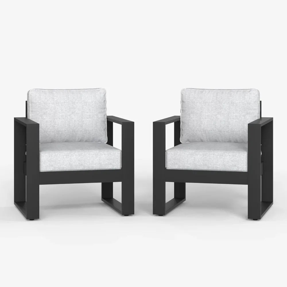 Outdoor Patio Aluminum Armchair Set Of 2 With Washable Cushions