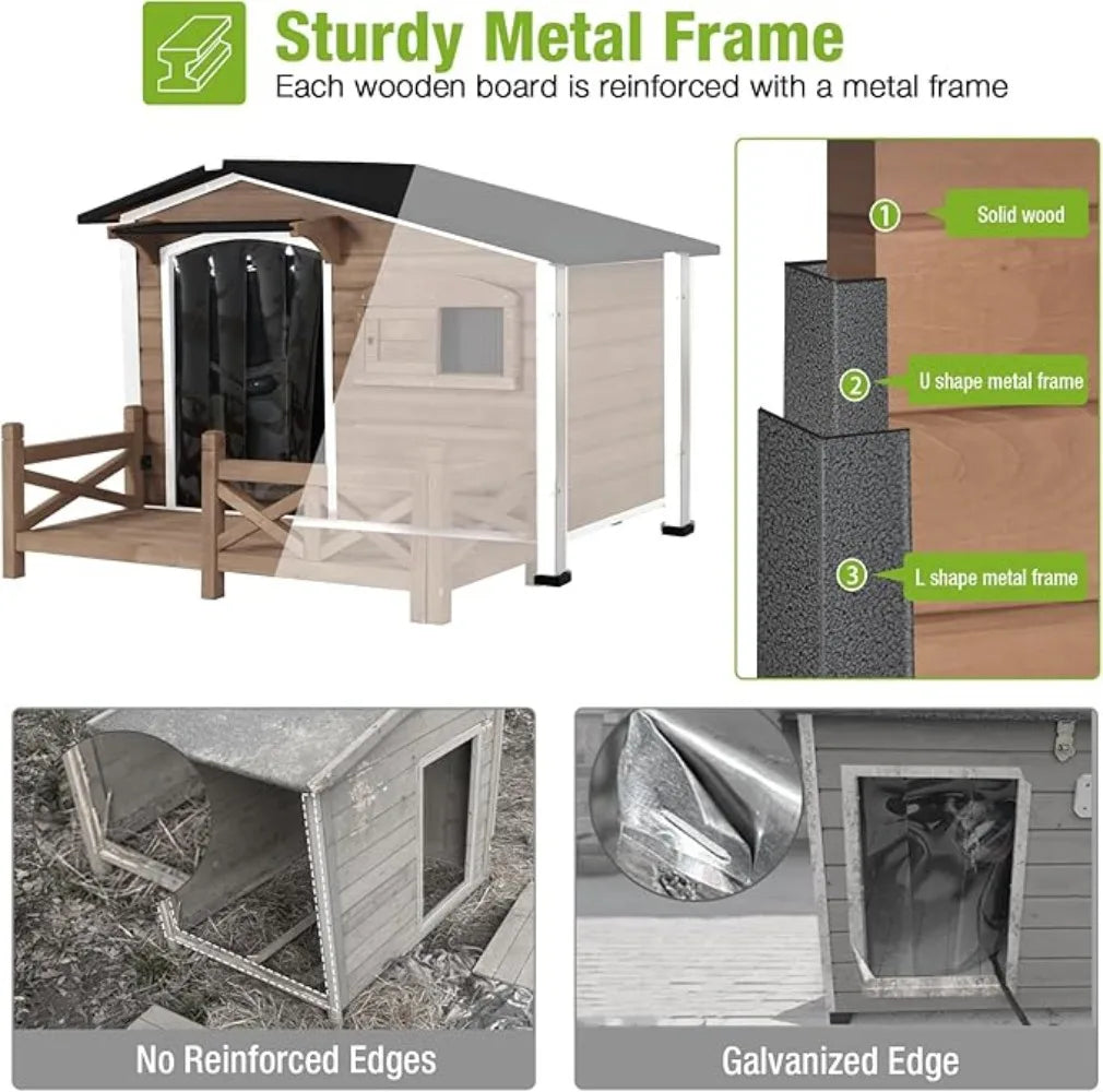 Outdoor Dog Kennel With Safe Heated Pad And Chew-Proof Frame