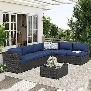 Outdoor Patio Furniture Sofa Set With Glass Top Table And Cushions