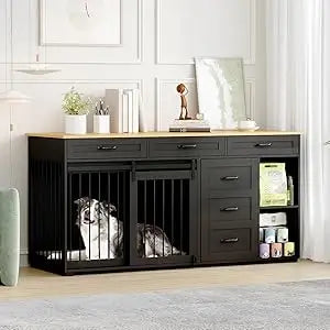Durable Wooden Dog Crate Table With Storage And Shelves