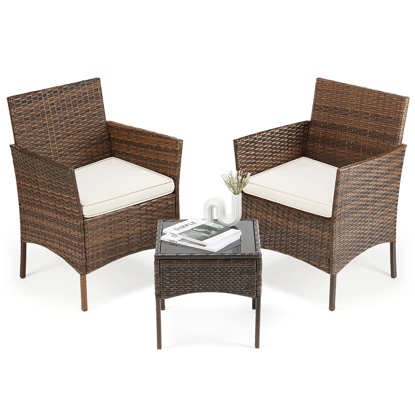 JHK Outdoor Patio Furniture Set Wicker Rattan with Glass Table