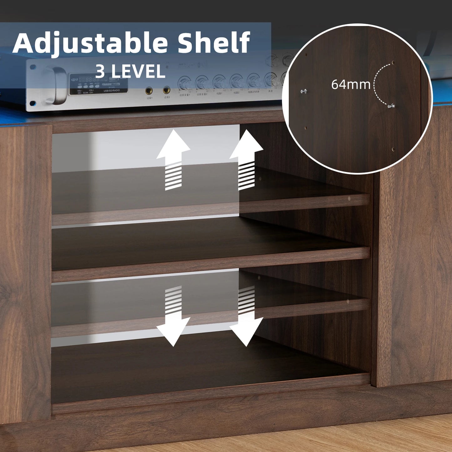 LED TV Stand Entertainment Center With Storage And Outlets