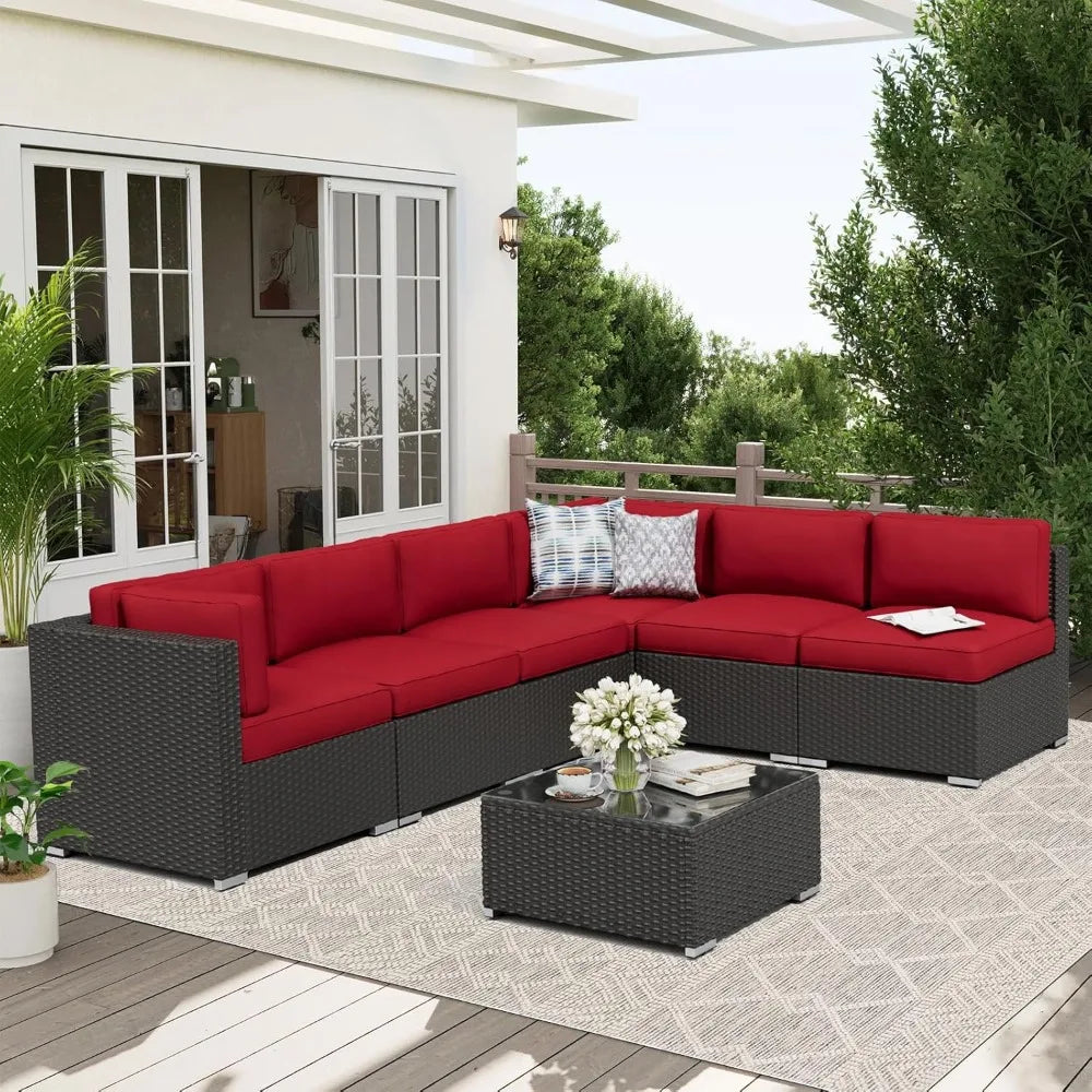 Outdoor Patio Furniture Sofa Set With Glass Top Table And Cushions