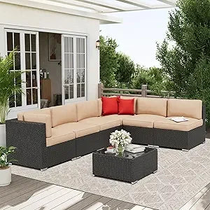 Outdoor Patio Furniture Sofa Set With Glass Top Table And Cushions