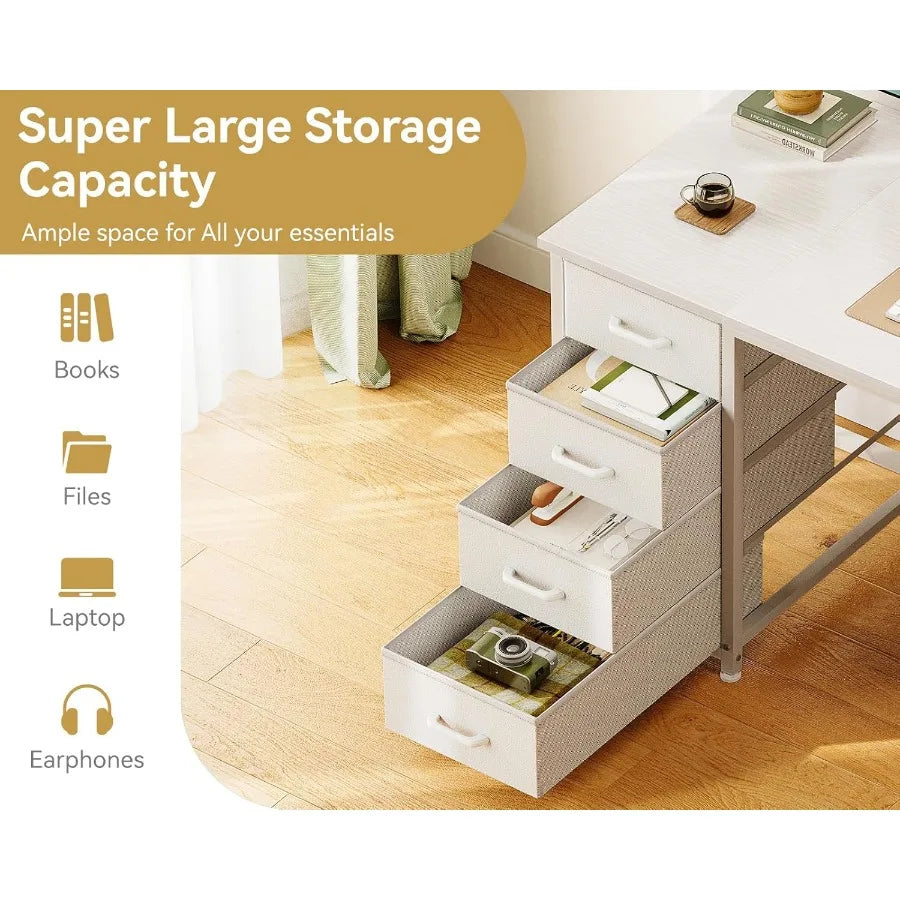 Modern Desk With 8 Fabric Drawers For Home Office Gaming
