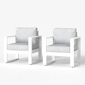 Outdoor Patio Aluminum Armchair Set Of 2 With Washable Cushions