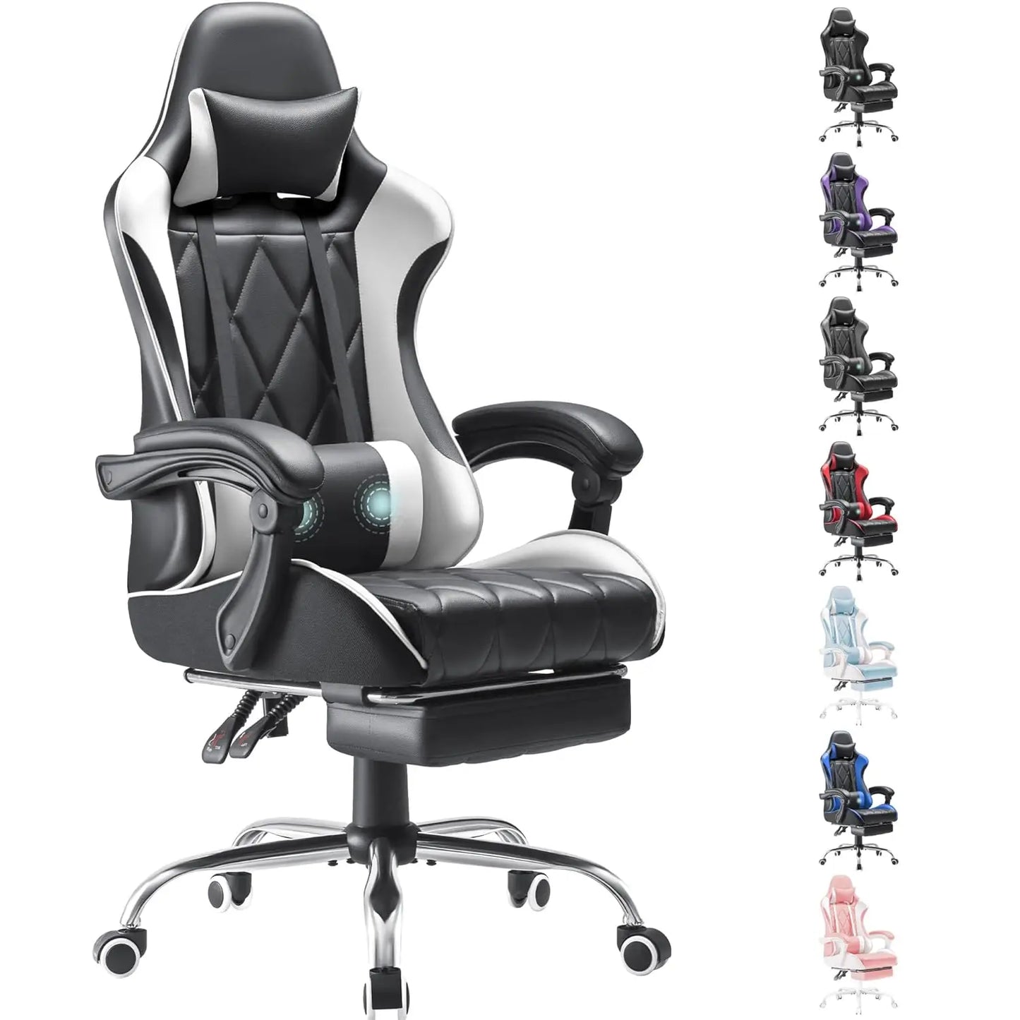 Gaming Chair With Footrest And Massage Lumbar Support