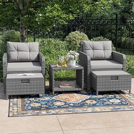 Balcony Furniture Five Piece Patio Conversation Set PE Wicker Outdoor