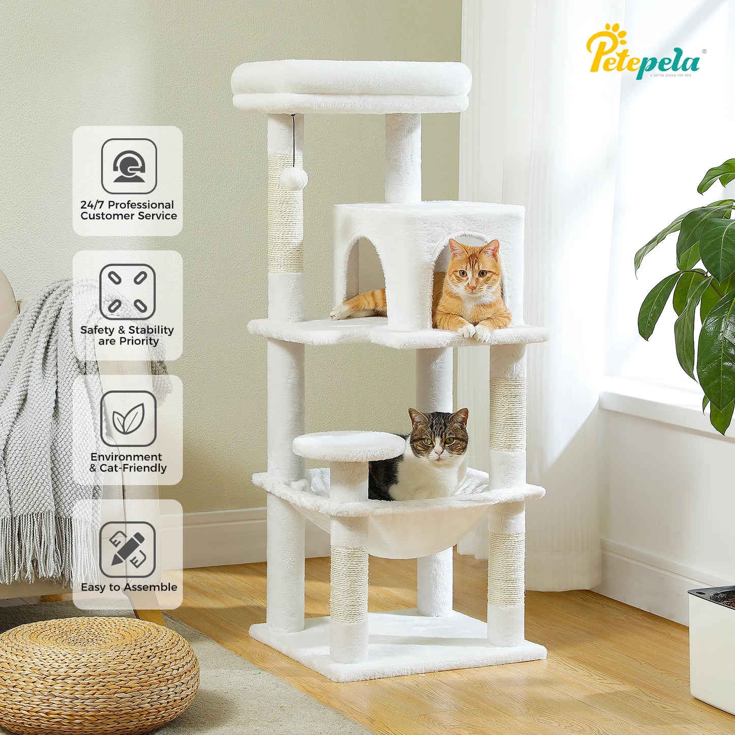 PETEPELA Cat Tree 5-Level Tower For Indoor Cats Large Hammock