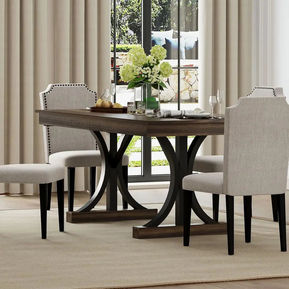 Rectangular Dining Table For Six With Dual Side Drawers
