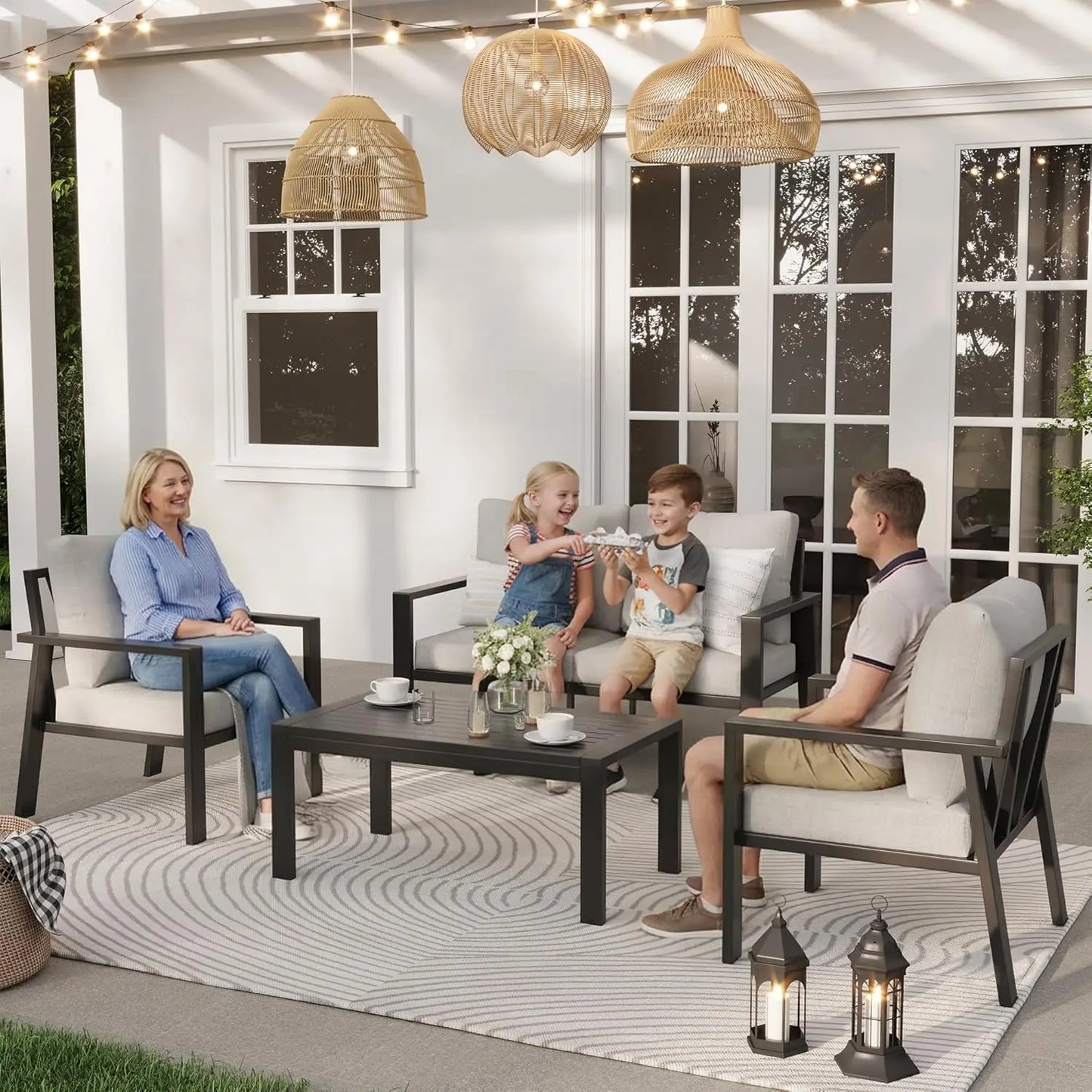All Weather Aluminum Outdoor Patio Furniture Set With Coffee Table