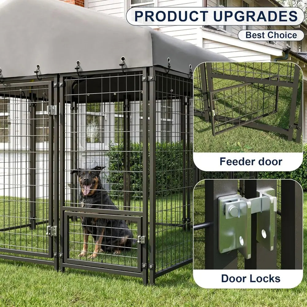 XMSJ Heavy Duty Outdoor Dog Kennel With Roof And Galvanized Steel