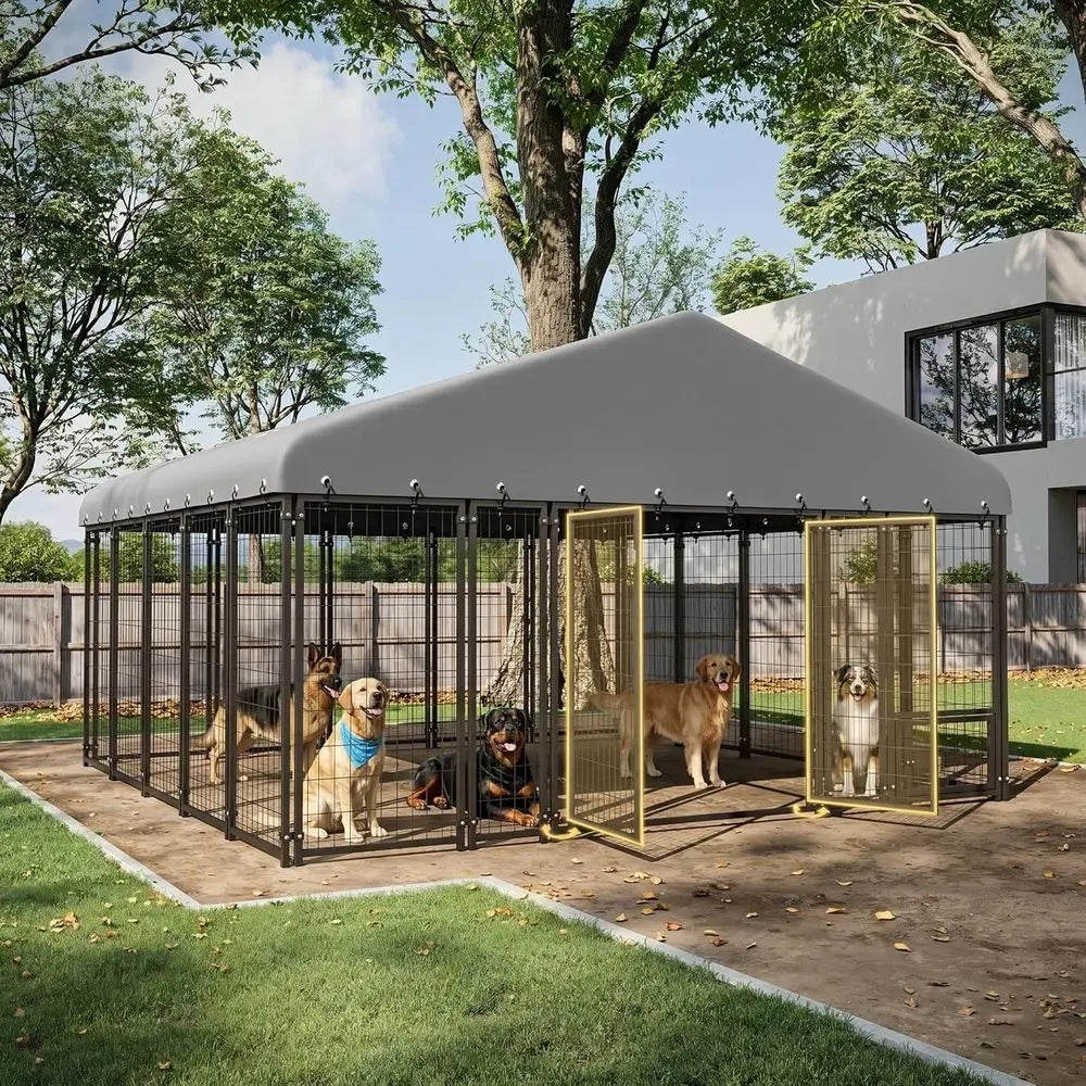 XMSJ Heavy Duty Outdoor Dog Kennel With Roof And Galvanized Steel