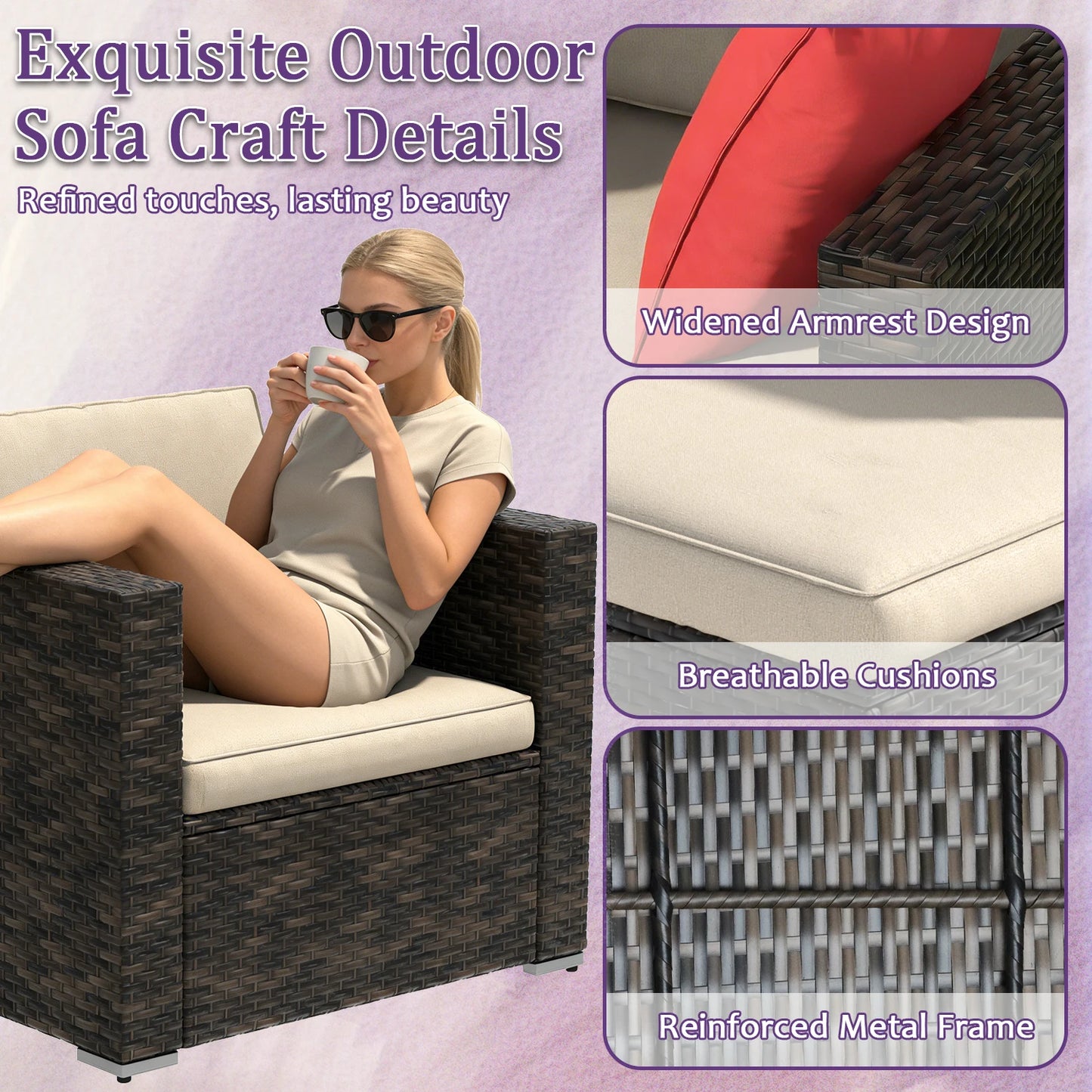Six To Seven Piece Outdoor Patio Furniture Set With Cushions